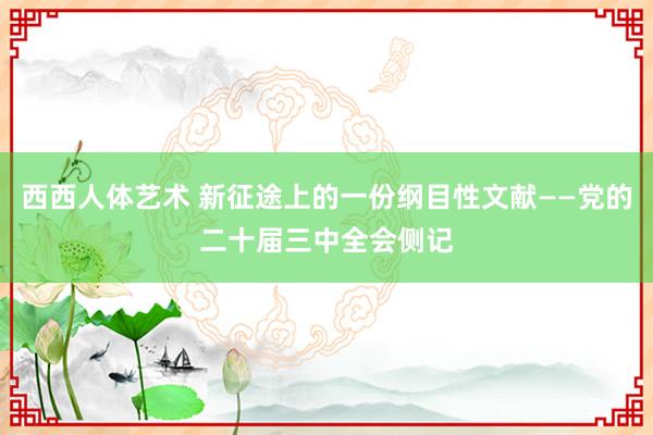 西西人体艺术 新征途上的一份纲目性文献——党的二十届三中全会侧记